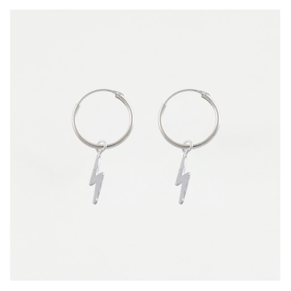 Silver Bolt of Lightning Hoop Earrings - 12mm