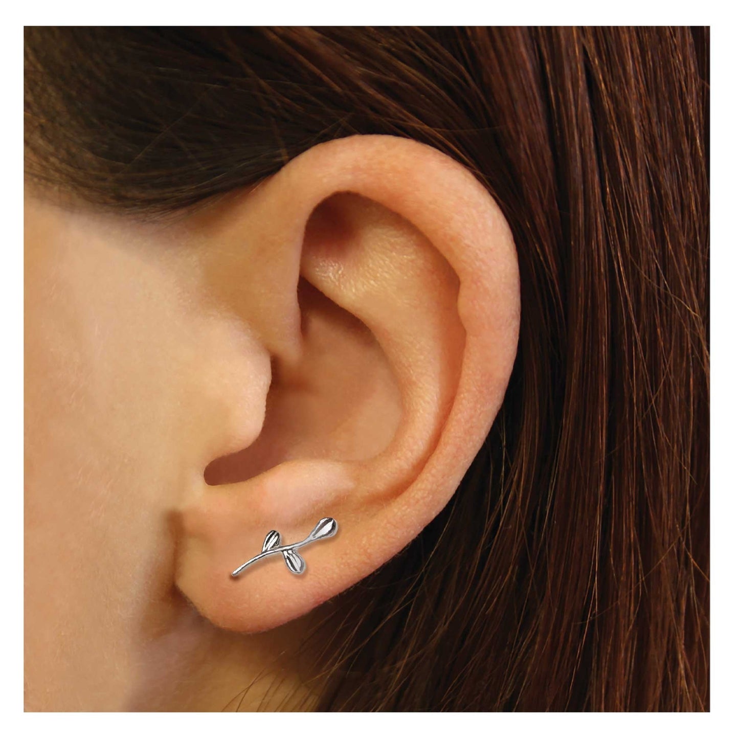Silver Olive Branch Ear Climber