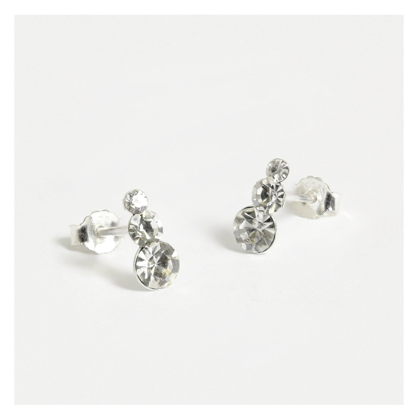 Silver Triple Graduated Crystal Stud Earrings