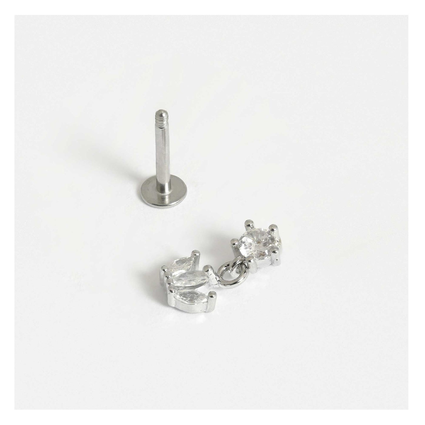 Steel Labret Stud with Crown Charm Dangley