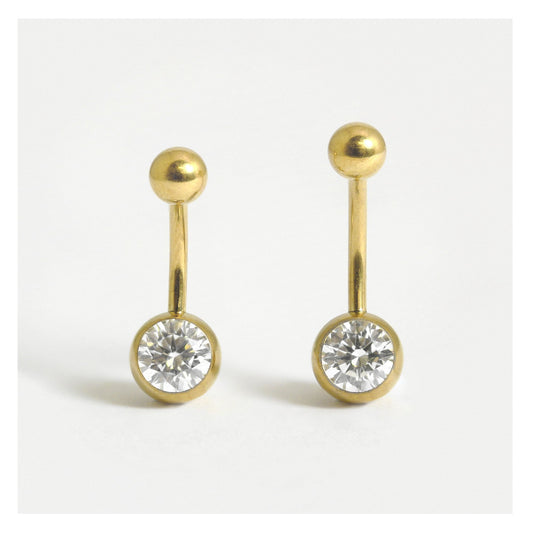 Gold PVD Titanium Single Jewelled Navel Bar