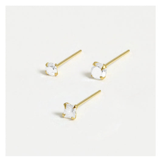 Gold Plated Silver Clawset Gem Nose Pins - Mixed Shapes, Various Sizes