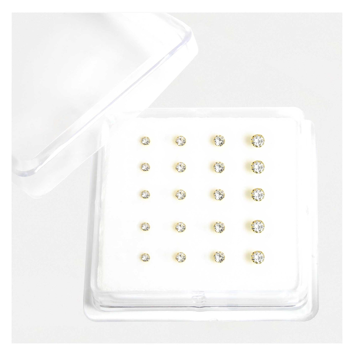 Gold Plated Silver Claw Set Clear Crystal Nose Pins - Various Sizes