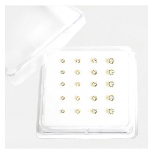 Gold Plated Silver Claw Set Clear Crystal Nose Pins - Various Sizes