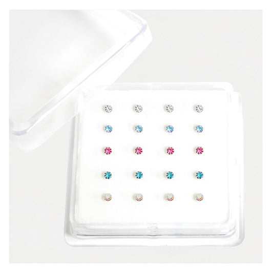 Silver Round Claw Set Nose Pins - 2mm, Assorted Colours