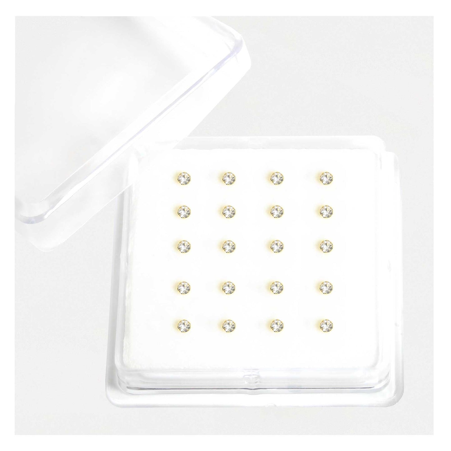 Gold Plated Silver Round Clear Crystal Nose Pins - 2mm