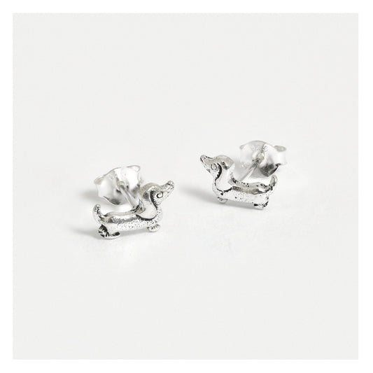 Silver Sausage Dog Ear Studs
