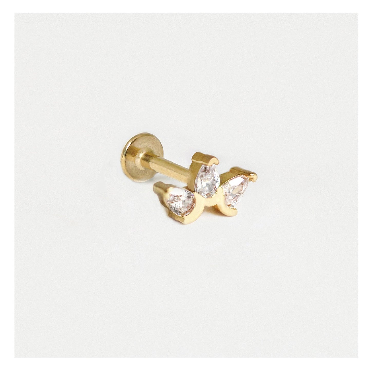 Steel Triple Crystal Petal Labret - Internally Threaded