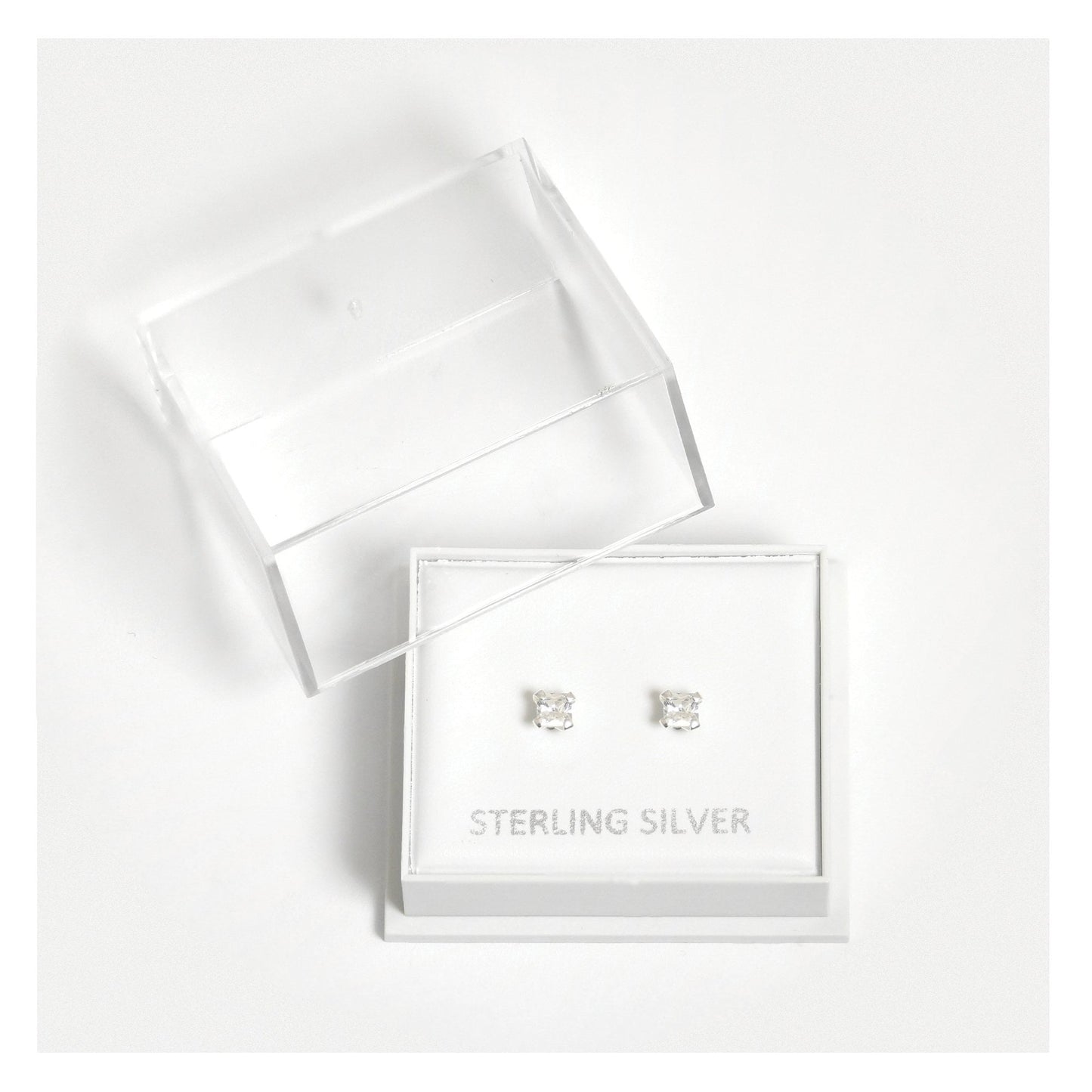 Boxed Silver Square Clear CZ Studs - 3mm