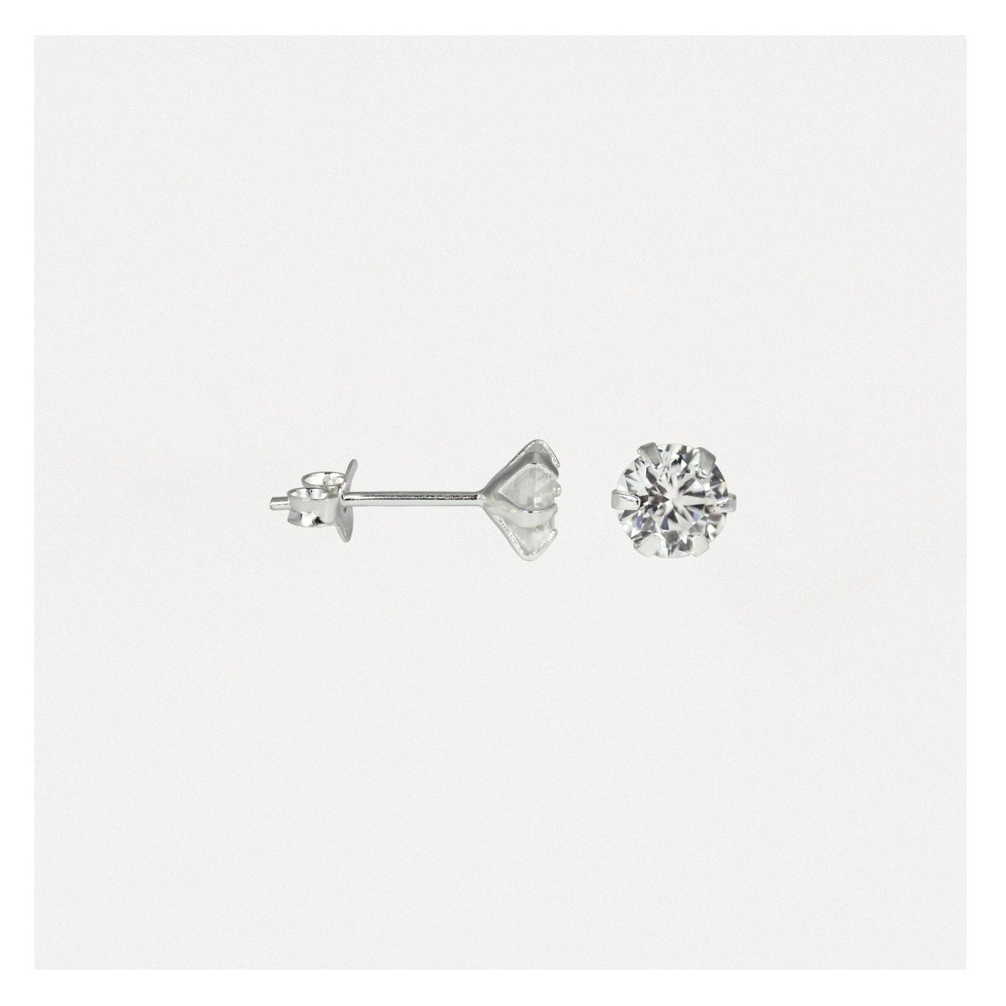 Silver Round Clear CZ Ear Studs 1.5 - 6mm