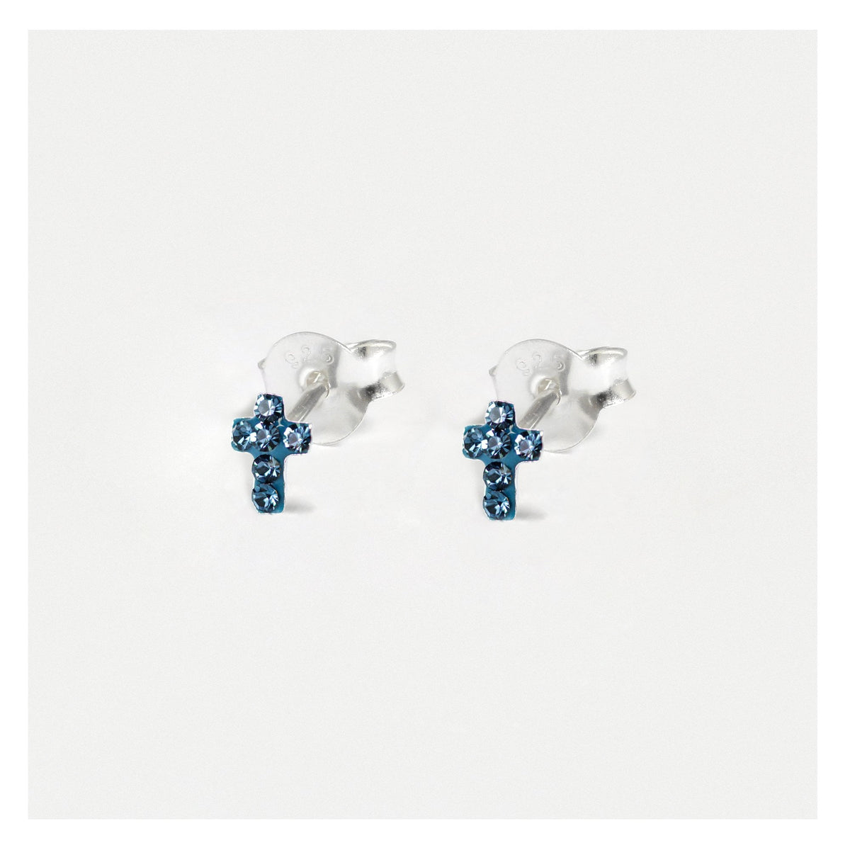 Silver Crystal Cross Earrings