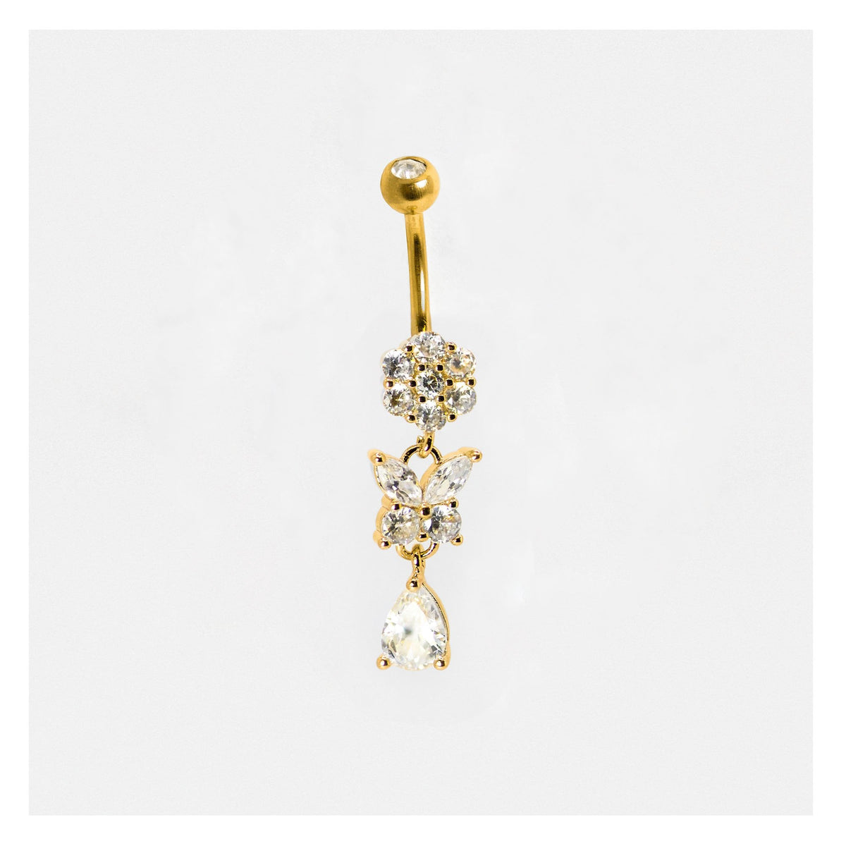 Gold PVD Steel Dancing Butterfly Belly Bar