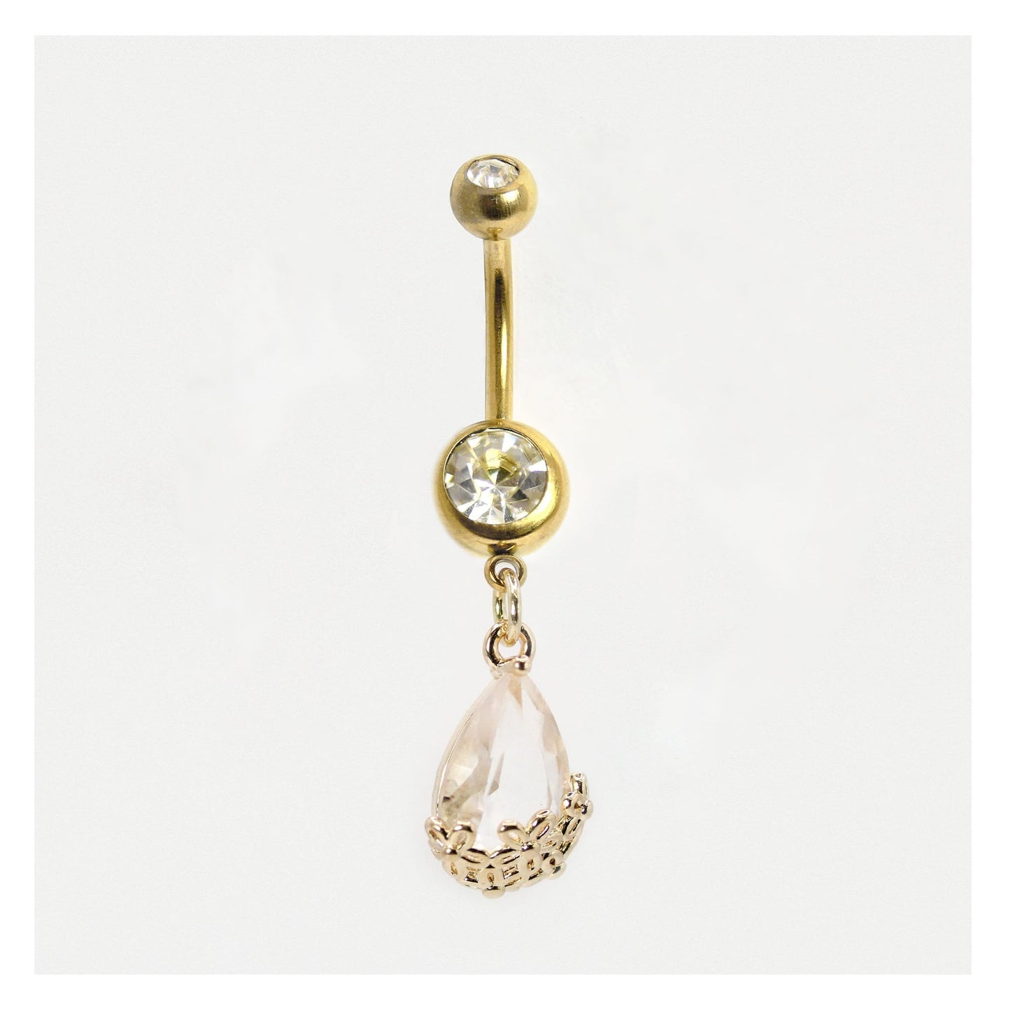 Gold Teardrop Filigree Belly Bar