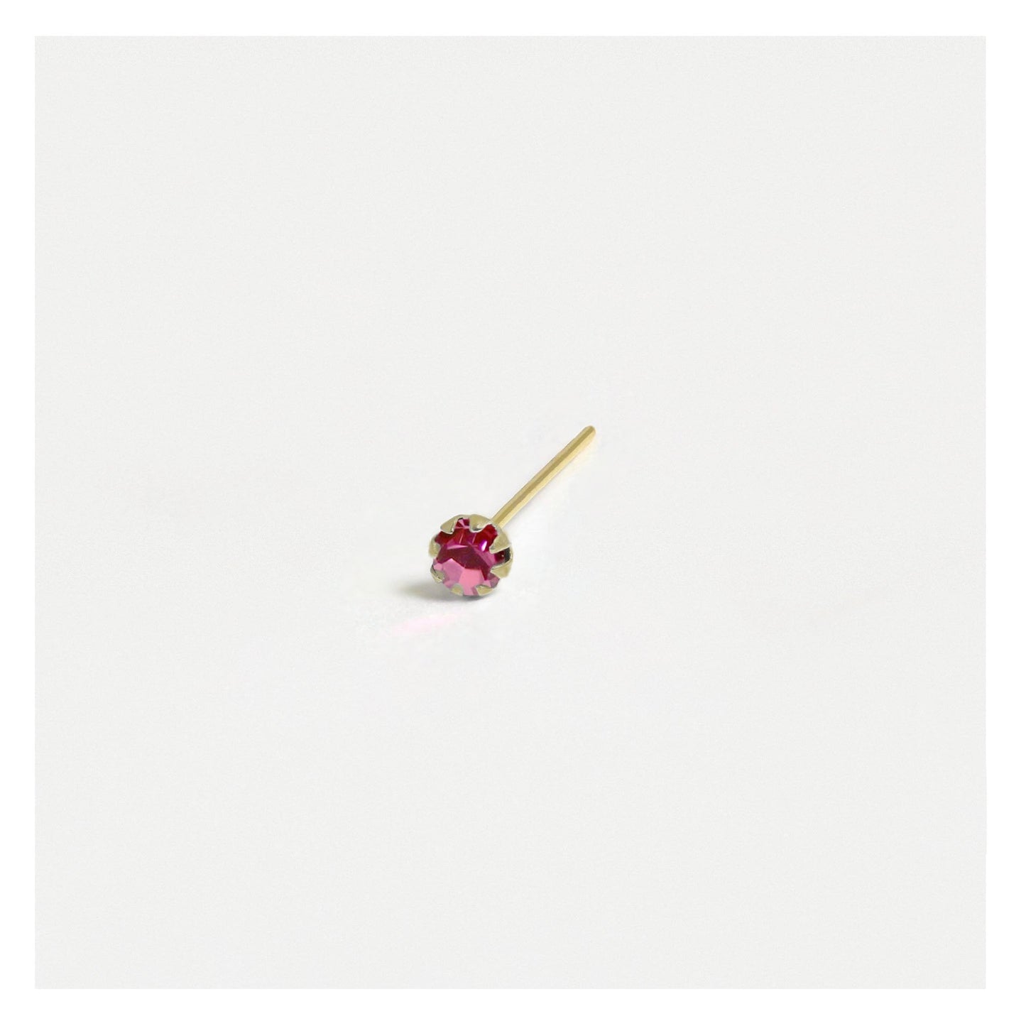 Gold Plated Silver Round Clawset Crystal Nose Pins - 2mm, Assorted Colours
