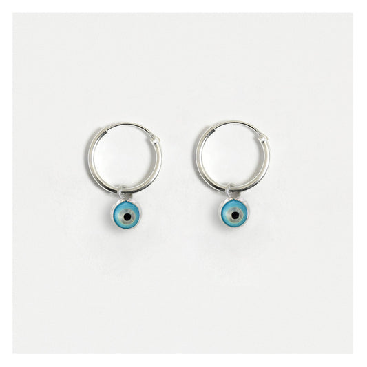 Silver Mini All-Seeing Eye Dangle Hoops - 12mm