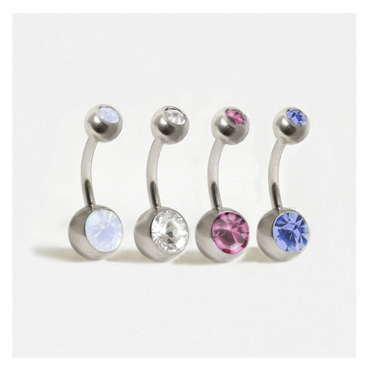 Steel Double Jewelled Belly Bar