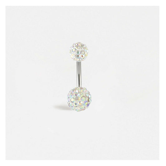 Steel Double Disco Ball Navel Bar