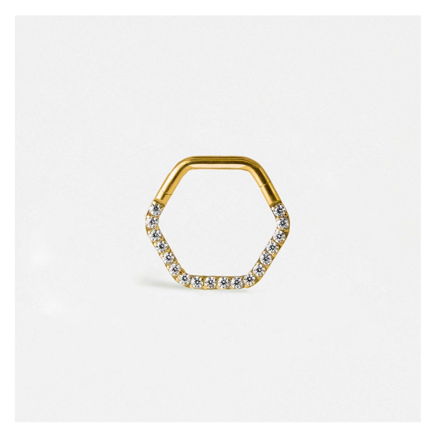 Gold PVD Steel Hex Jewelled Hinged Segment Ring - 1.2mm
