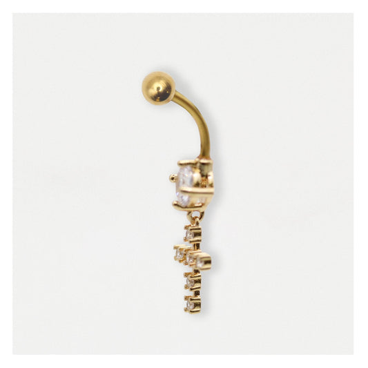 PVD Gold Steel Byzantine Cross Belly Bar