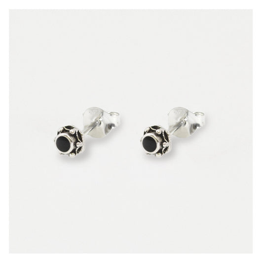 Silver Black Boho Onyx Ear Studs