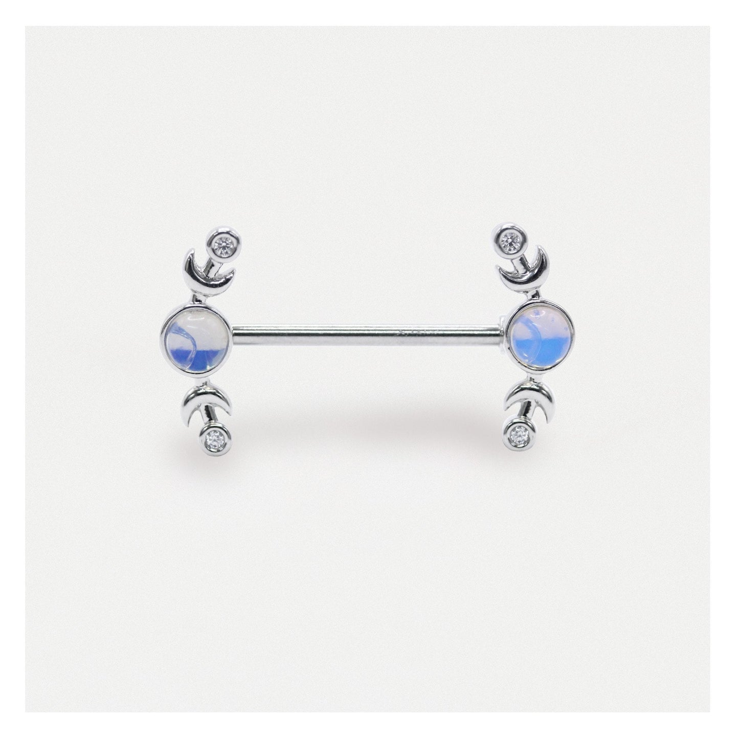 Steel Moonstone Crescents Steel Nipple Bar