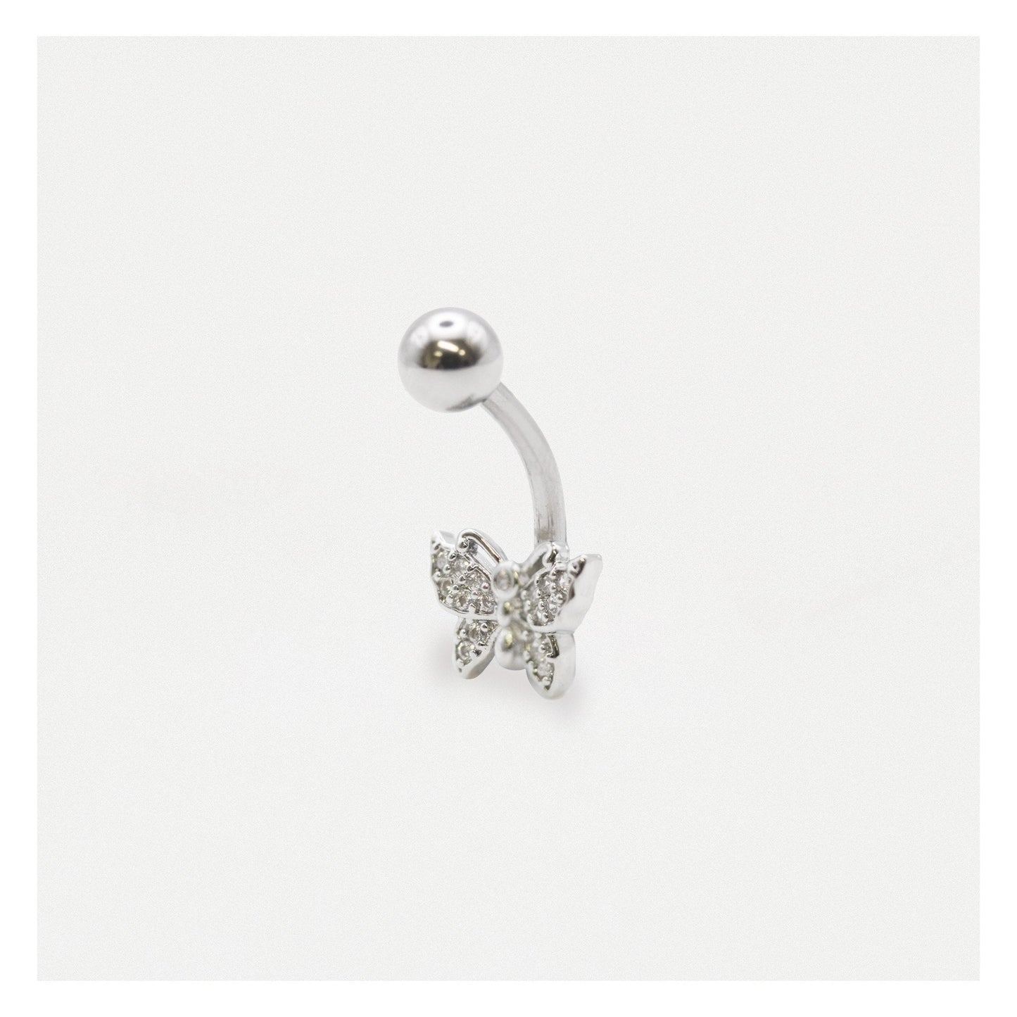 Steel Crystal Butterfly Belly Bar