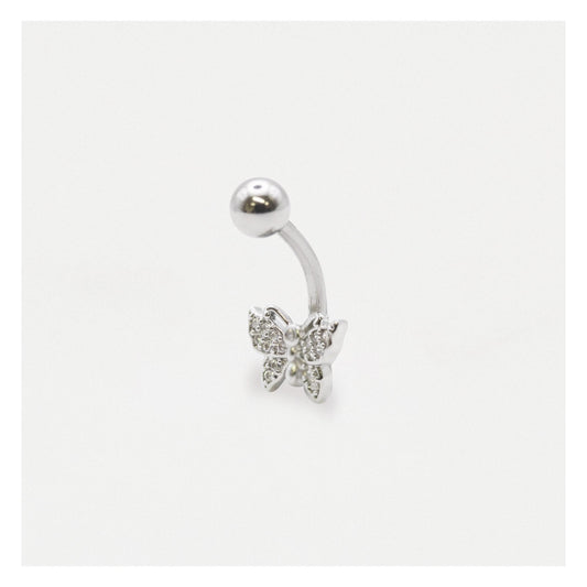 Steel Crystal Butterfly Belly Bar