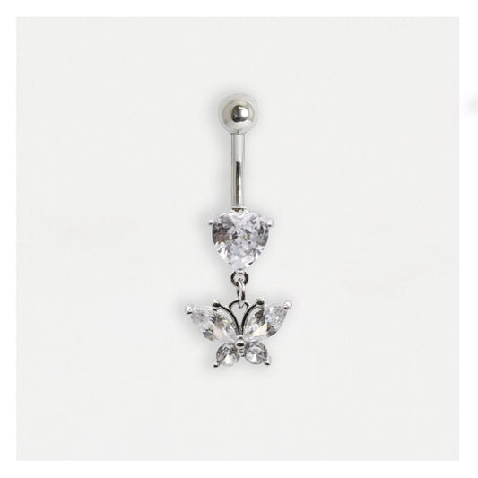 Steel Navel Bar with a Butterfly Heart