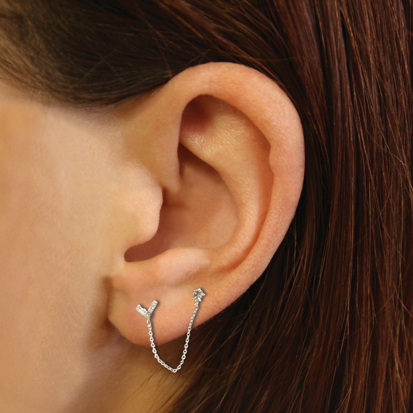 Silver V Dazzle Earring