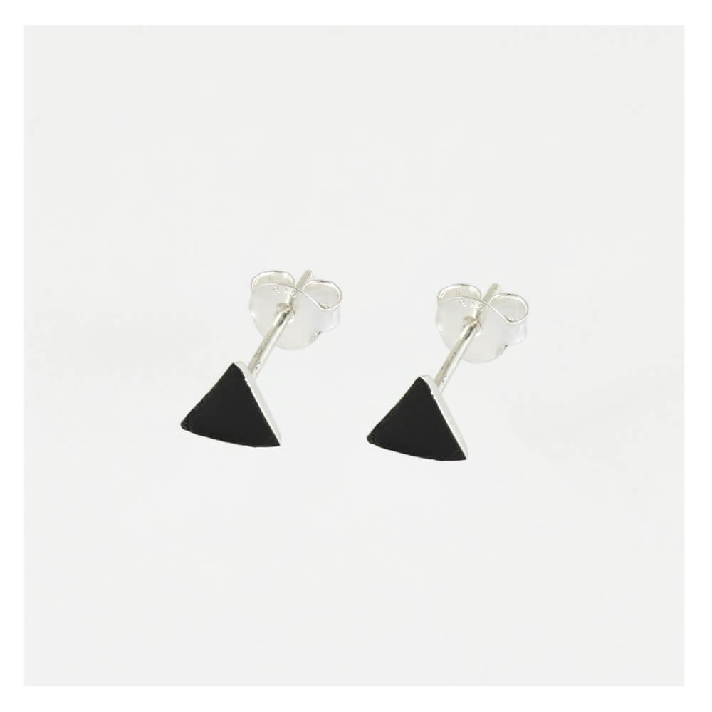 Silver Black Onyx Triangle Stud