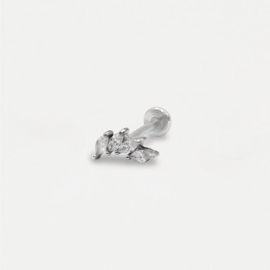Steel Small Curved Marquise Crystal Labret - Internally Threaded