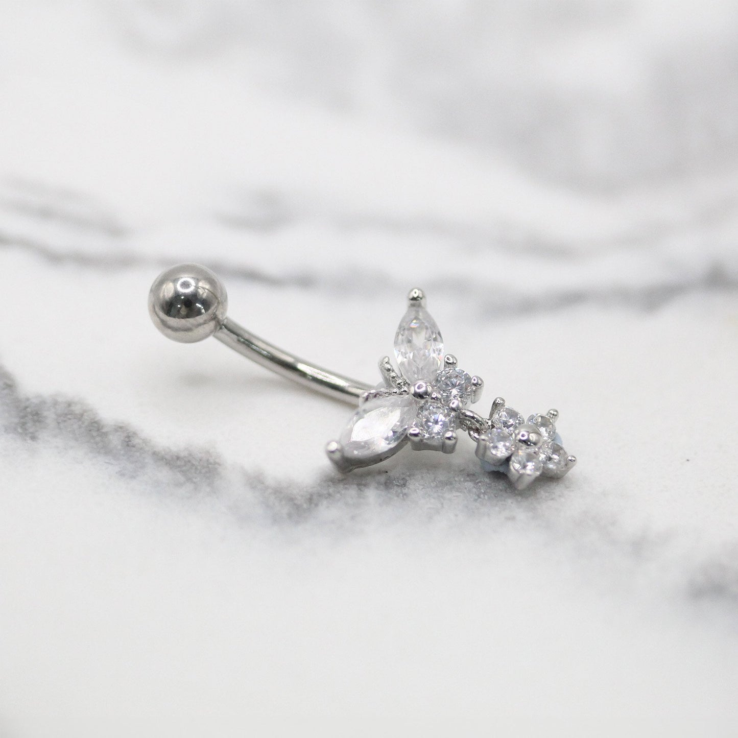 Steel Flutterflower Belly Bar