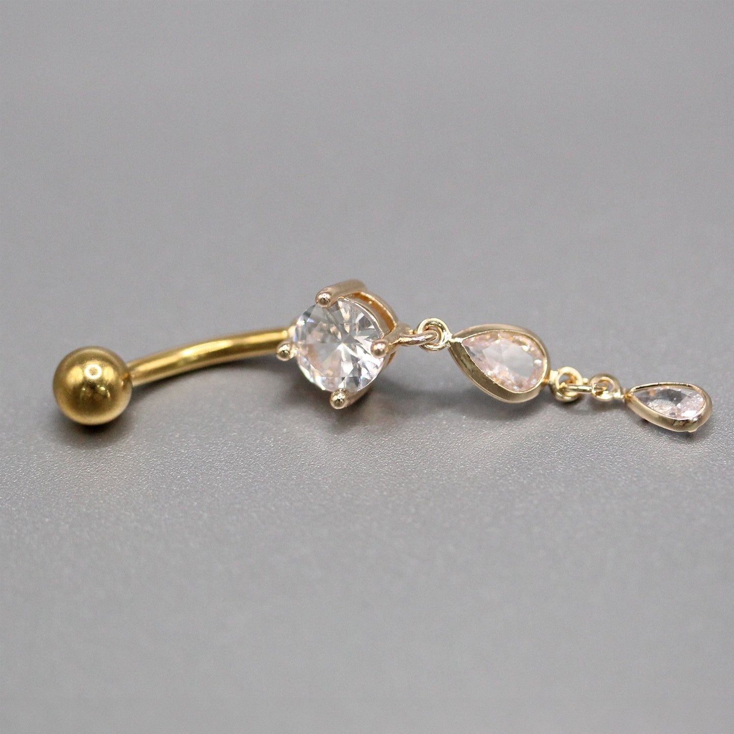 Gold PVD Steel Crystal Drop Belly Bar