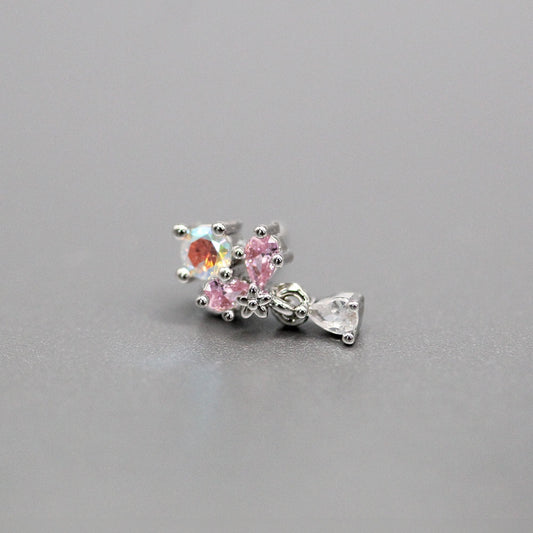 Steel Dangling Crystal Flower Labret - Internally Threaded