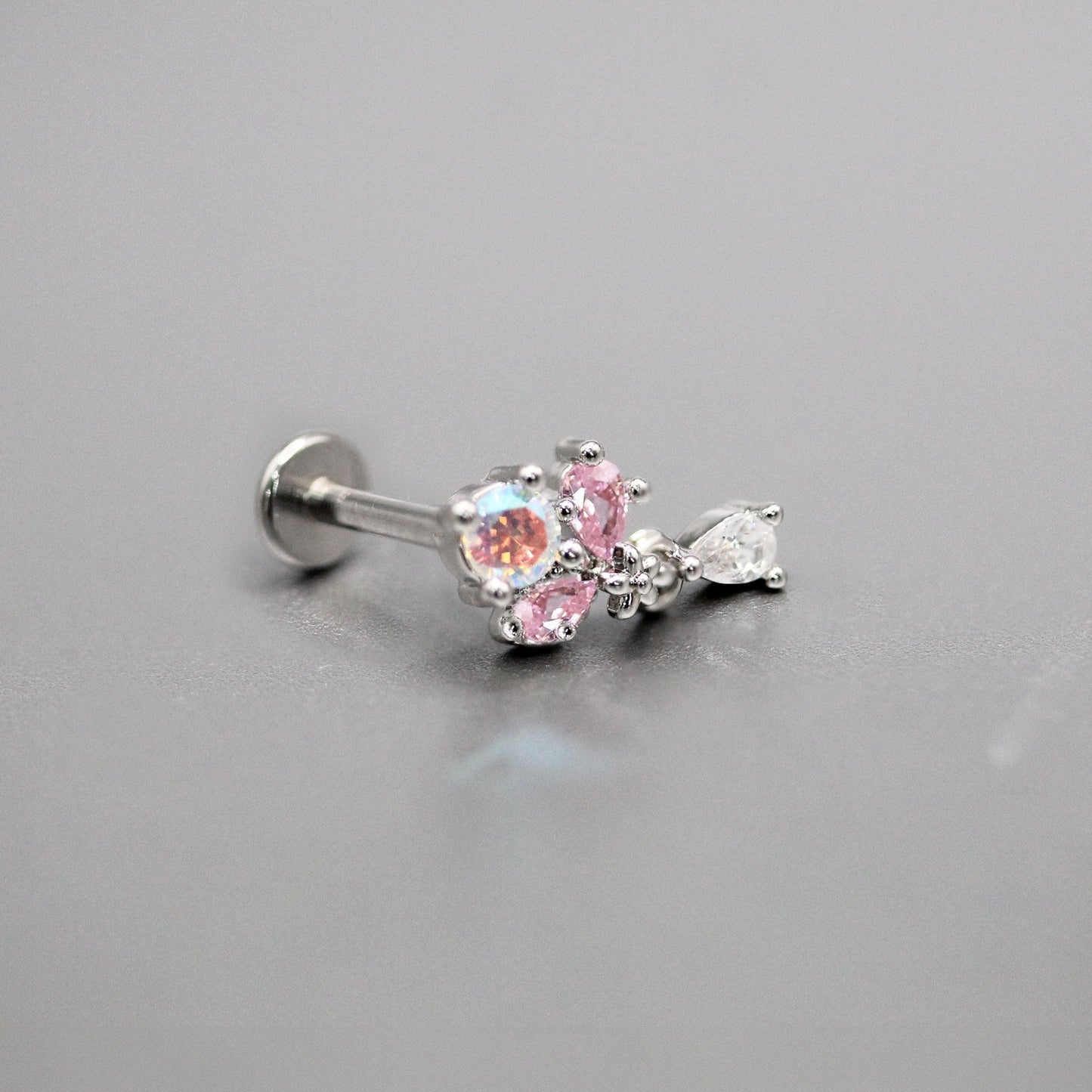 Steel Dangling Crystal Flower Labret - Internally Threaded