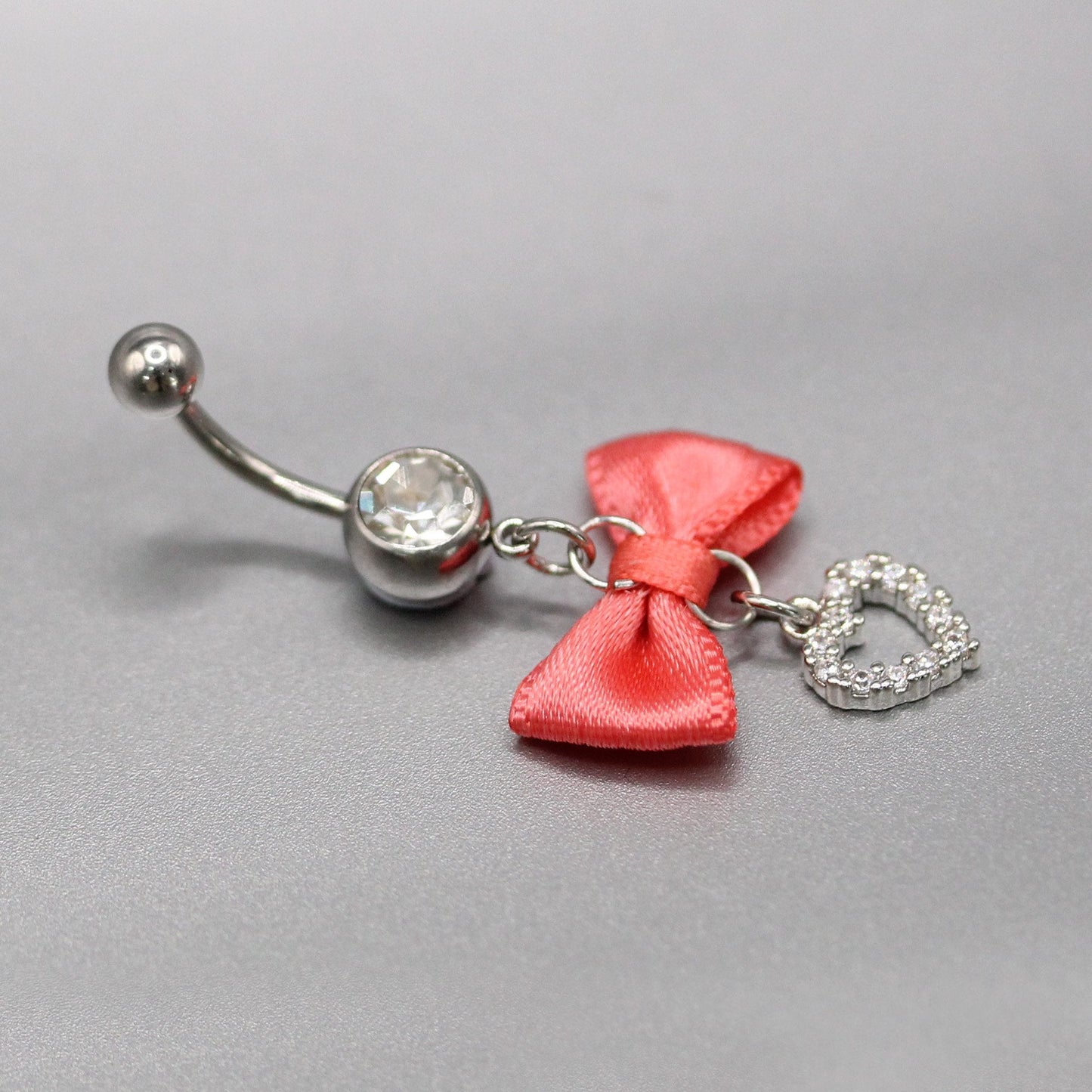 Steel Belly Bar with Sweetheart Bow Dangle
