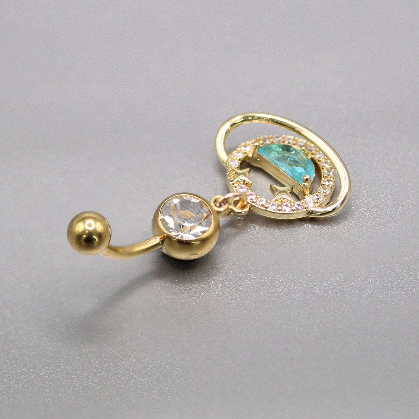 Gold PVD Steel Stardust Planet Navel Ring
