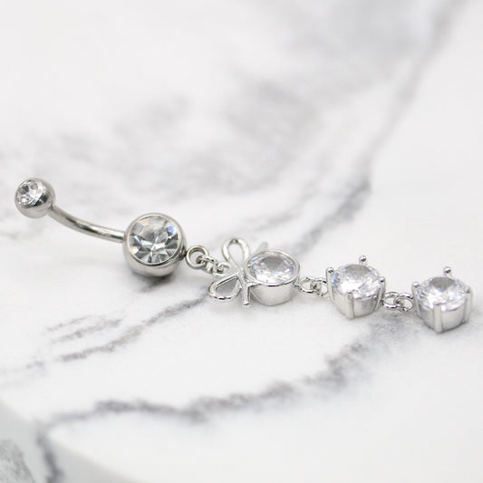 Steel Triple Sparkle Bow Navel Ring