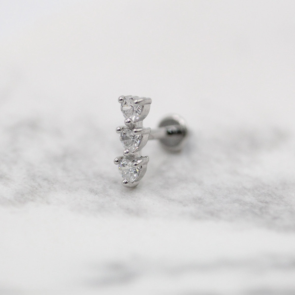 Steel Crystal Heart Trio Labret - Internally Threaded