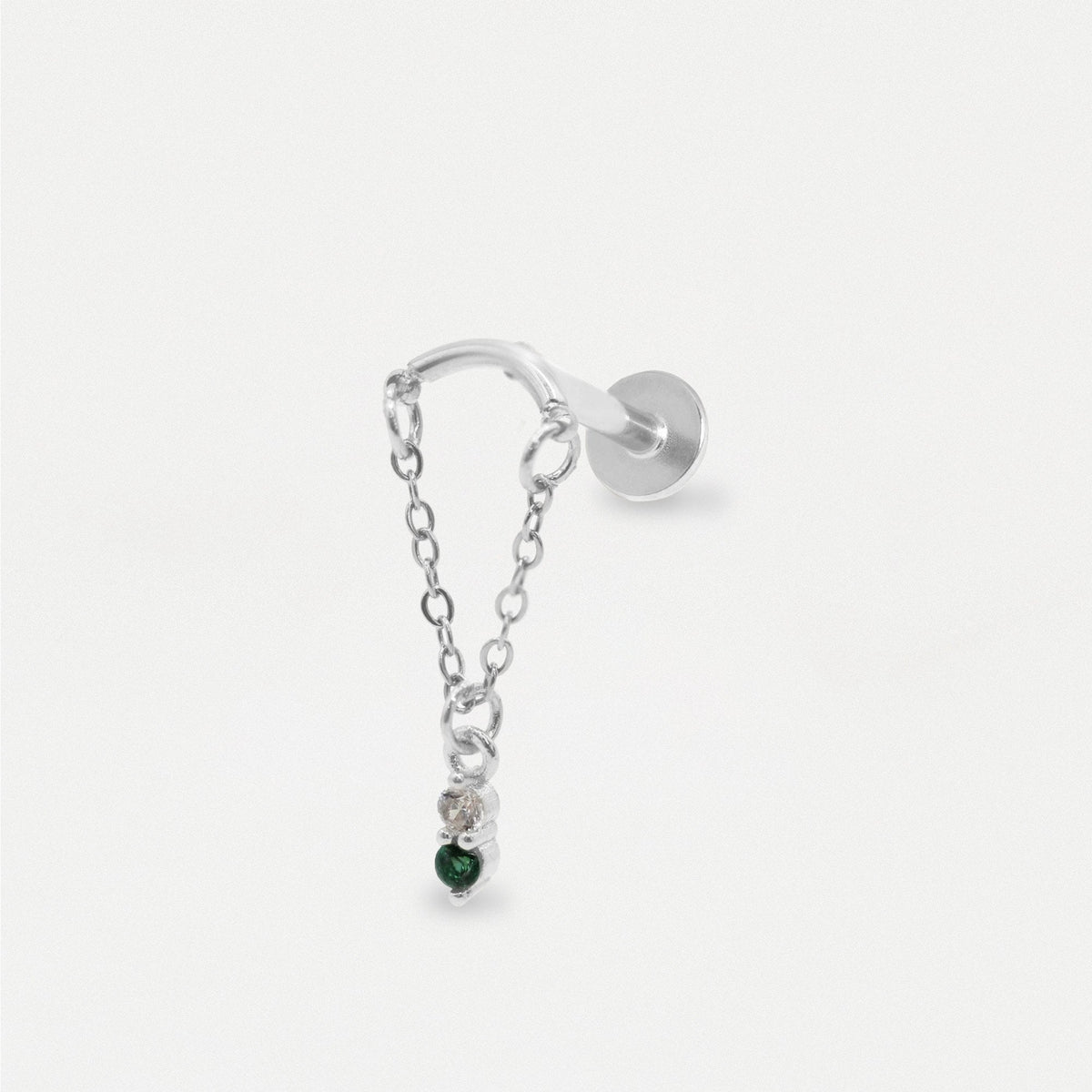 Steel Emerald Drop Helix Earring - Internally Threaded