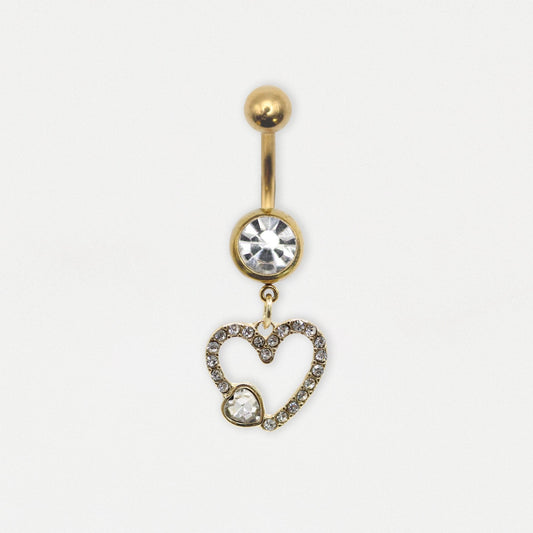 Gold PVD Steel Love Locket Dangle Navel Bar
