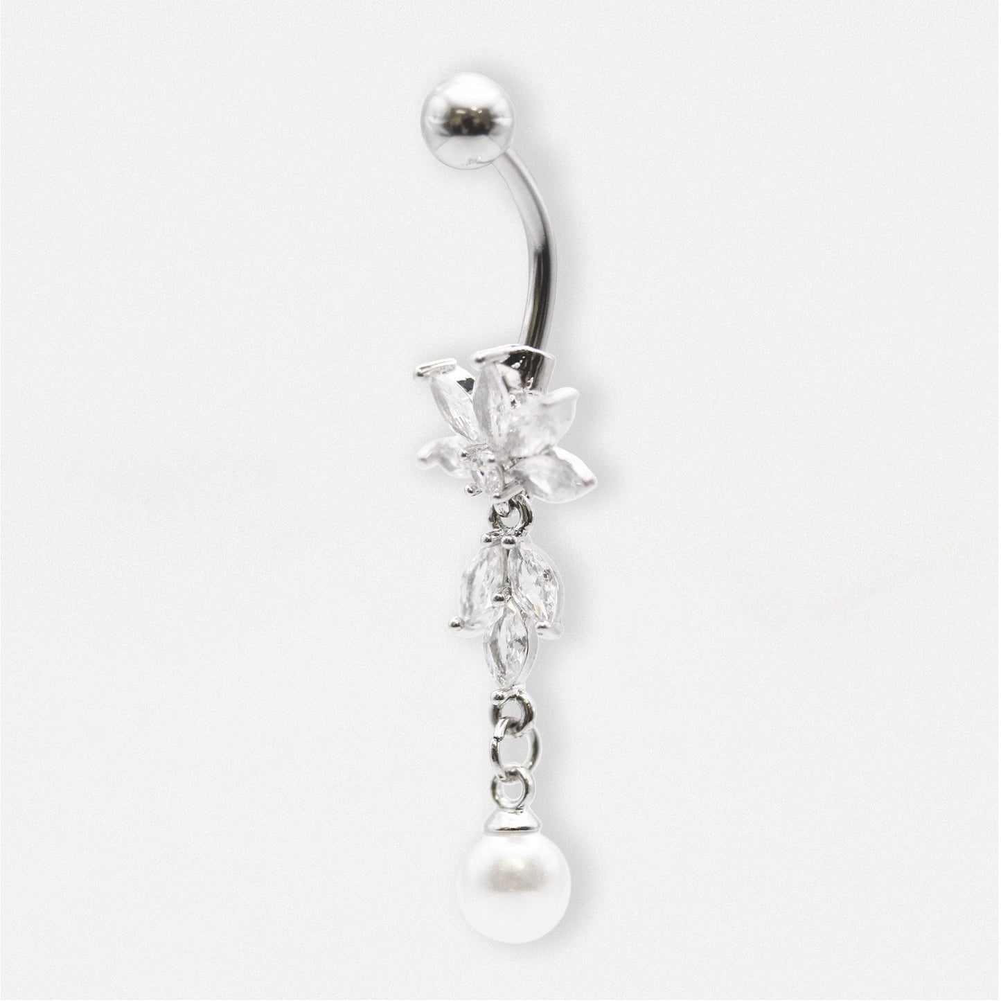 Steel Pearl Drop Lotus Belly Bar