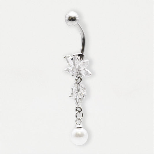 Steel Pearl Drop Lotus Belly Bar