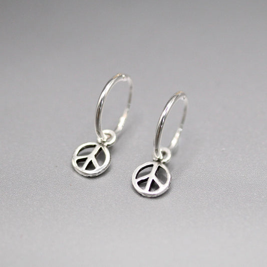 Silver Peace Sign Hoops - 12mm