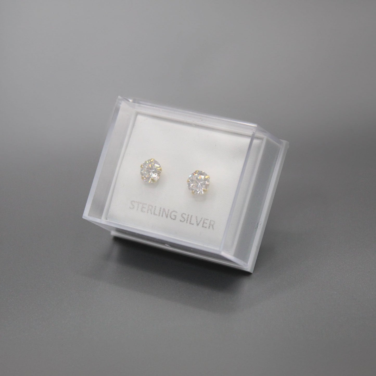 Boxed Gold Round Clear CZ Studs - 6mm