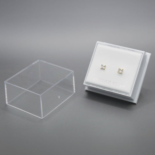 Boxed Gold Square Clear CZ Studs - 3mm