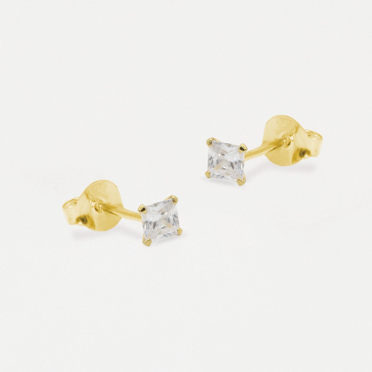 Boxed Gold Square Clear CZ Studs - 4mm