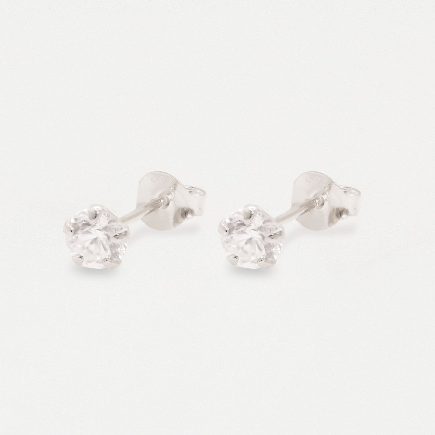 Boxed Silver Round Clear CZ Studs - 5mm