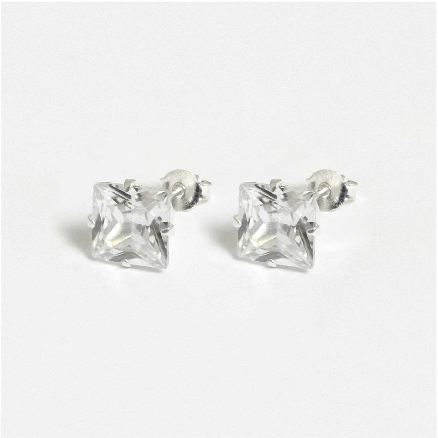Boxed Silver Square Clear CZ Studs - 8mm