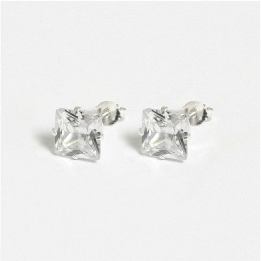 Boxed Silver Square Clear CZ Studs - 8mm